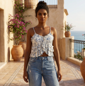 Vintage Blue Floral Ruched Crop Cami