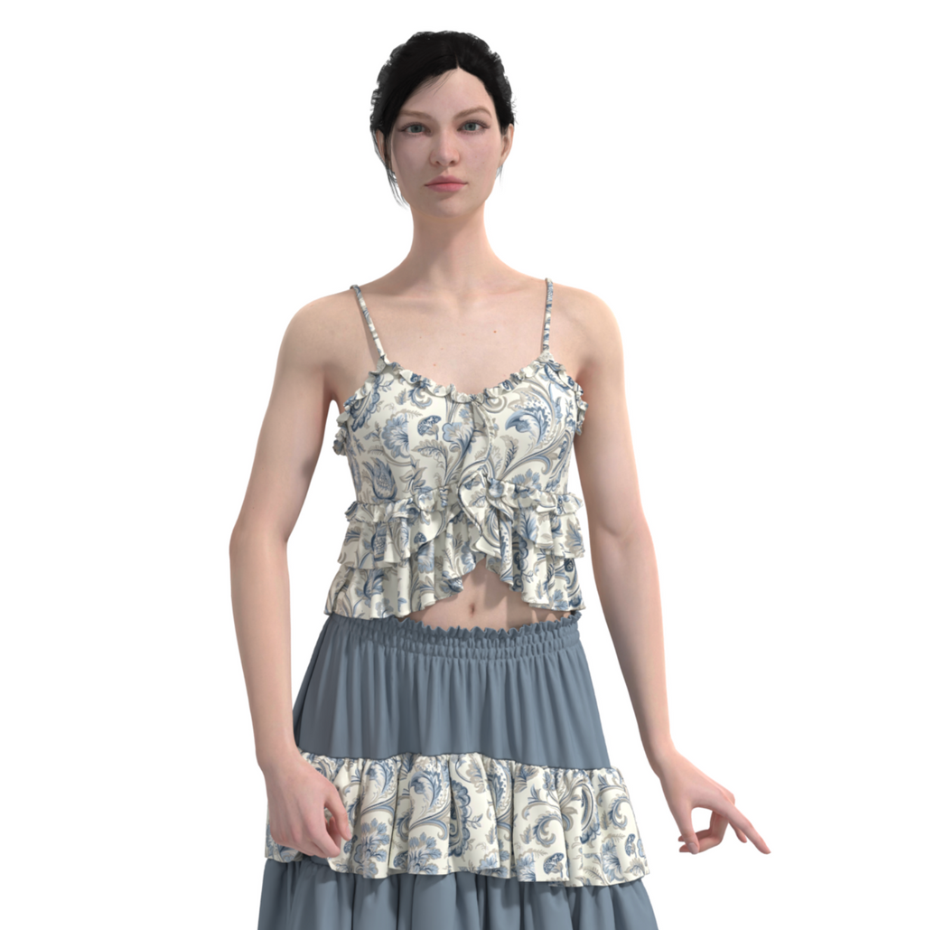 Vintage Blue Floral Ruched Crop Cami