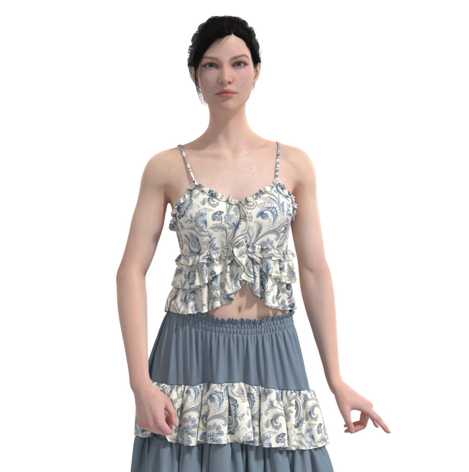 Vintage Blue Floral Ruched Crop Cami