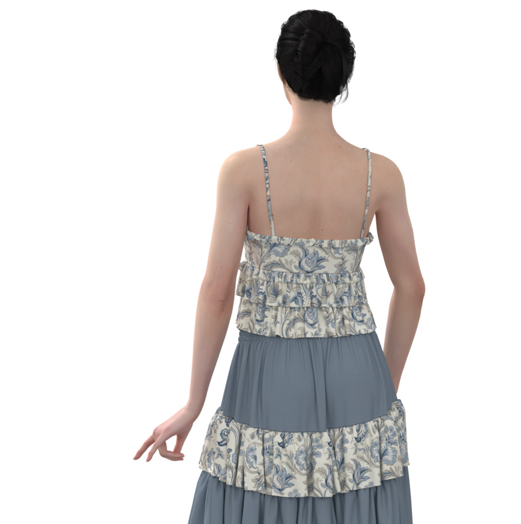 Vintage Blue Floral Ruched Crop Cami
