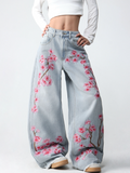 Women’s Mid-Waist Embroidered Wide-Leg Jeans