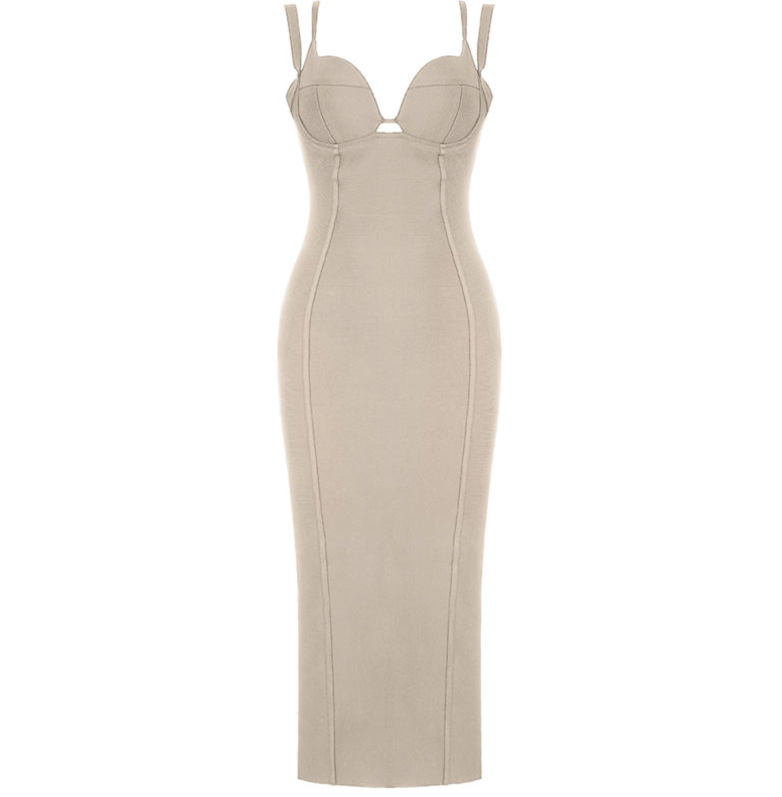 Women’s Beige Spaghetti Strap Bandeau Midi Dress