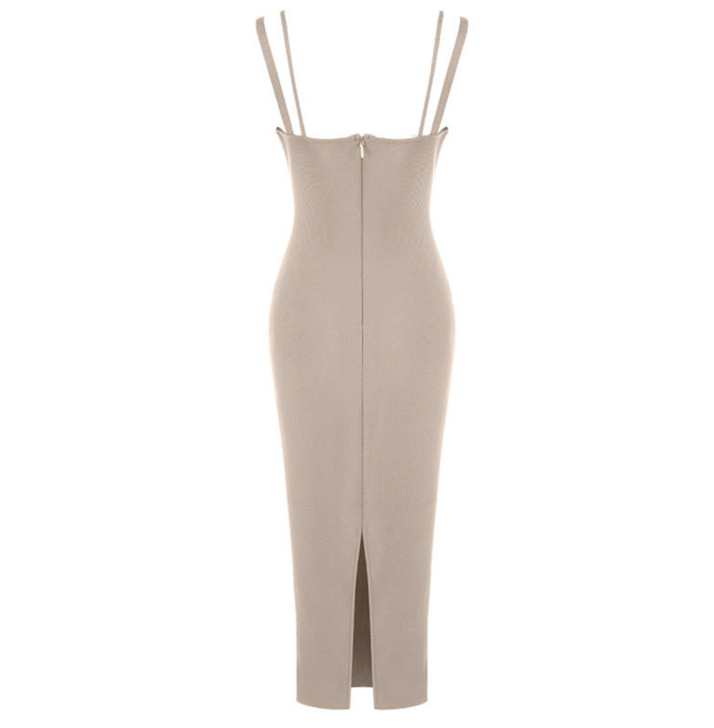 Women’s Beige Spaghetti Strap Bandeau Midi Dress