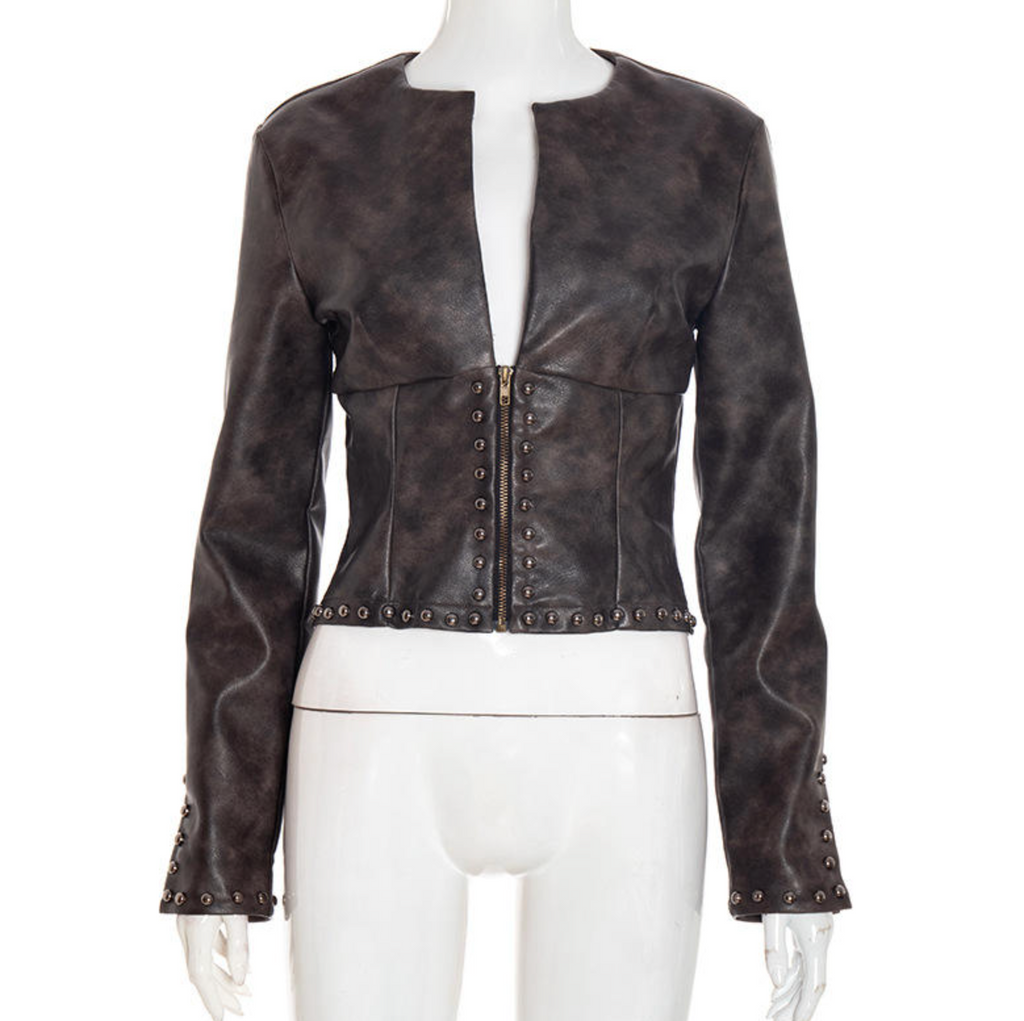 Women’s PU Leather Rivet Jacket
