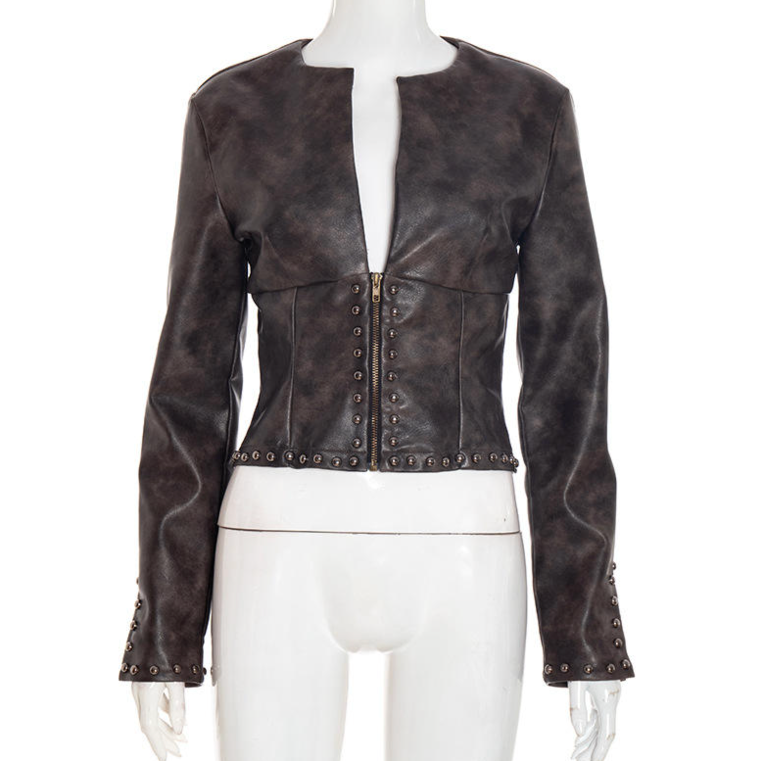 Women’s PU Leather Rivet Jacket