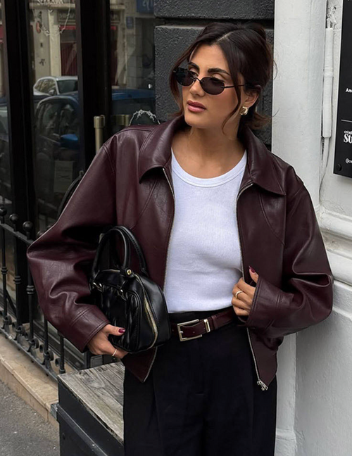 Casual Autumn Cropped Lapel Zipper Jacket