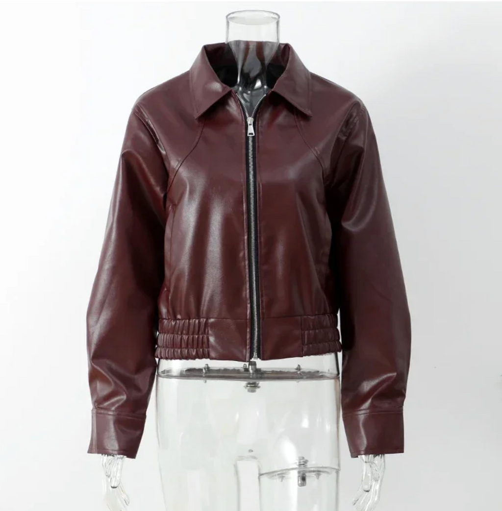 Casual Autumn Cropped Lapel Zipper Jacket