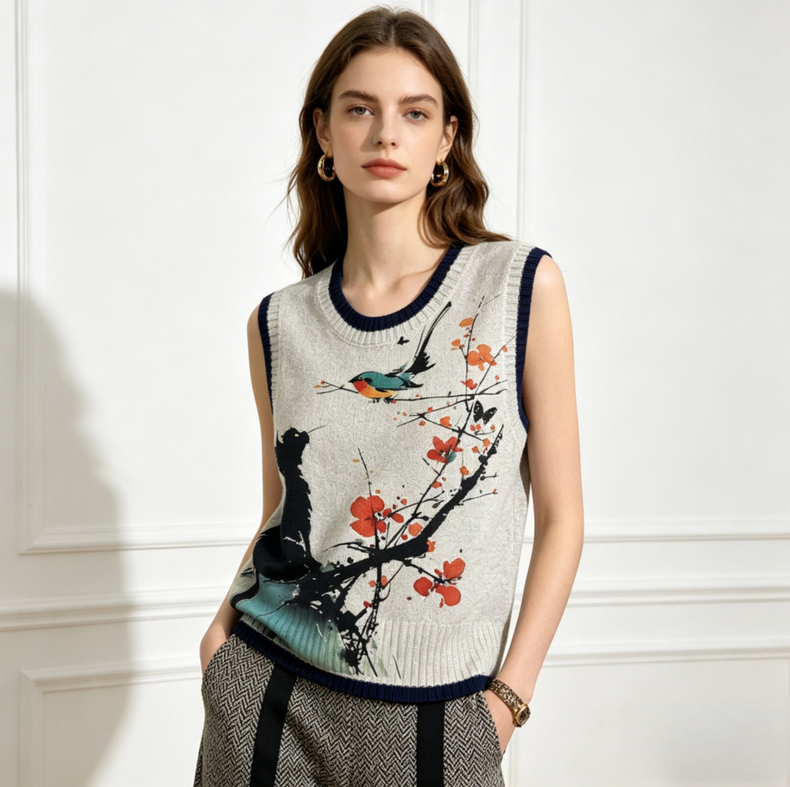 Women’s Artistic Ink Print Knit Vest