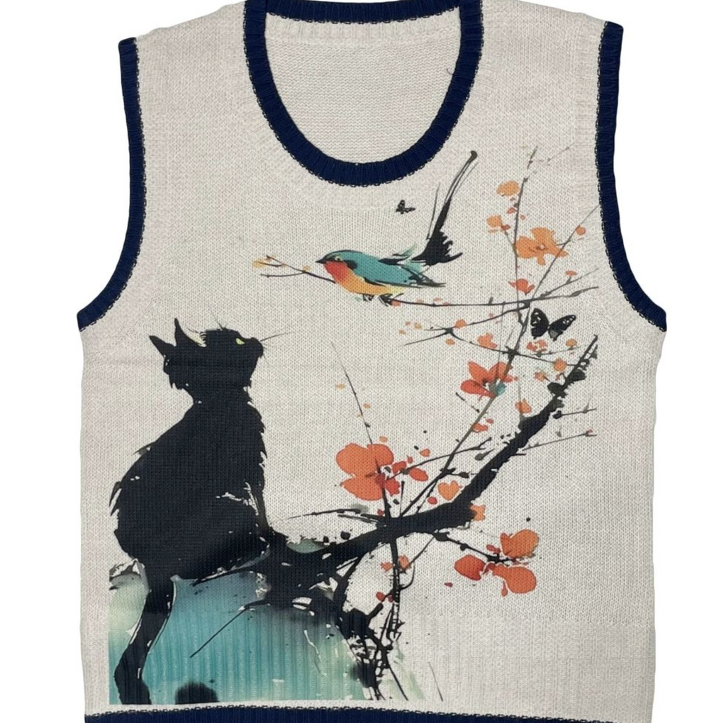 Women’s Artistic Ink Print Knit Vest